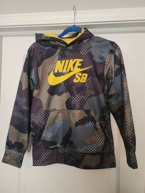 Nike SB Black Camo Hoodie with Yellow Logo and Lined Hood